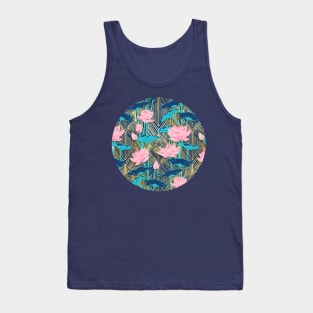 Art Deco Lotus Flowers in Pink & Navy Tank Top